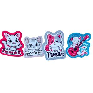 Set Of 12 Kitty Motivational Stickers 2 Inch Four Designs Cute Cartoon Cats